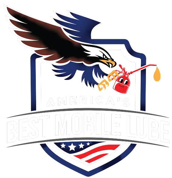 Eagle with an oil can on a shield logo with "America's Best Mobile Lube" text and stars and stripes at the bottom.